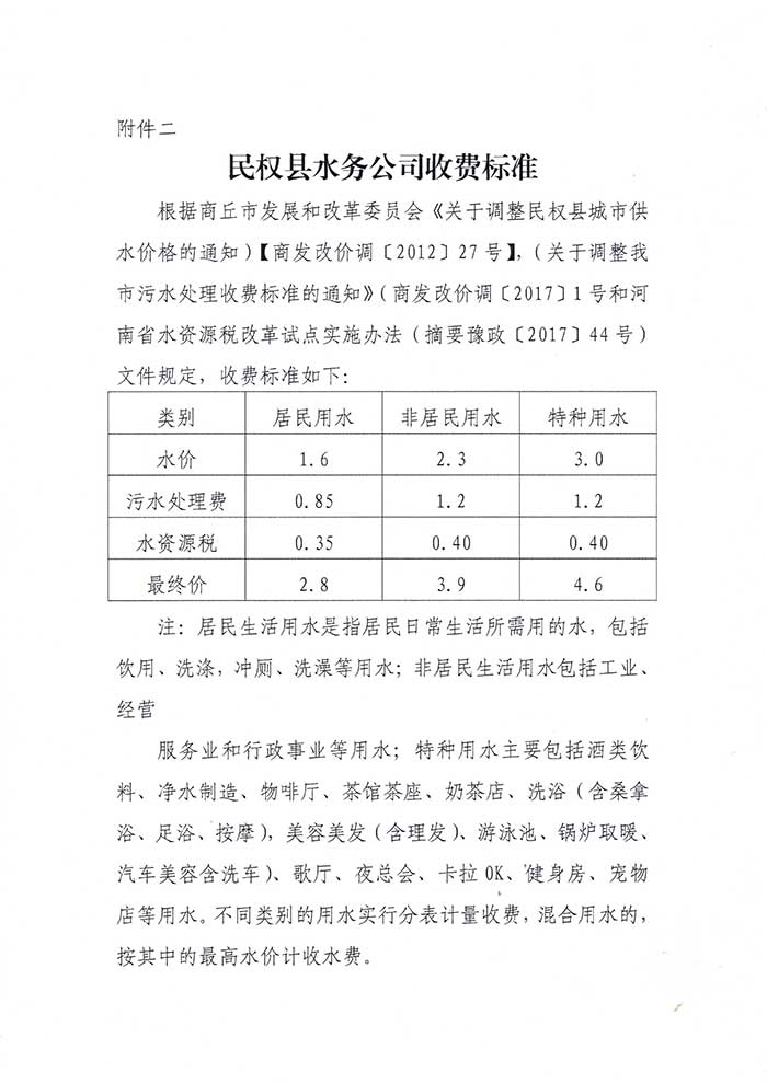 關于民權縣水務公司便民信息公布制度的公示