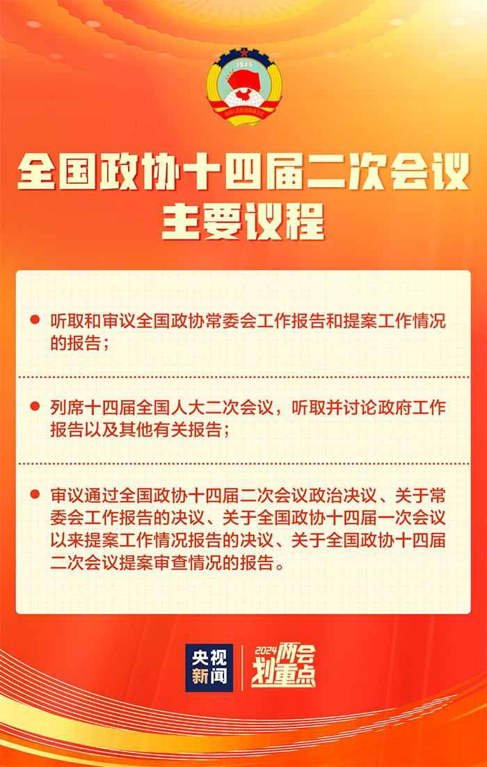 全國政協(xié)十四屆二次會議4日下午開幕 會期6天 主要議程發(fā)布